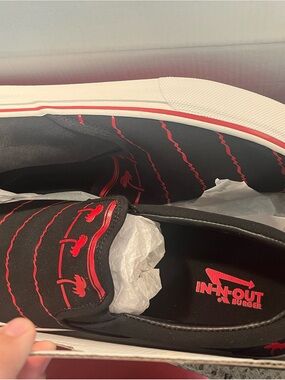 IN-N-OUT x Men’s Black Slip-On Canvas Loafers with Red Accent